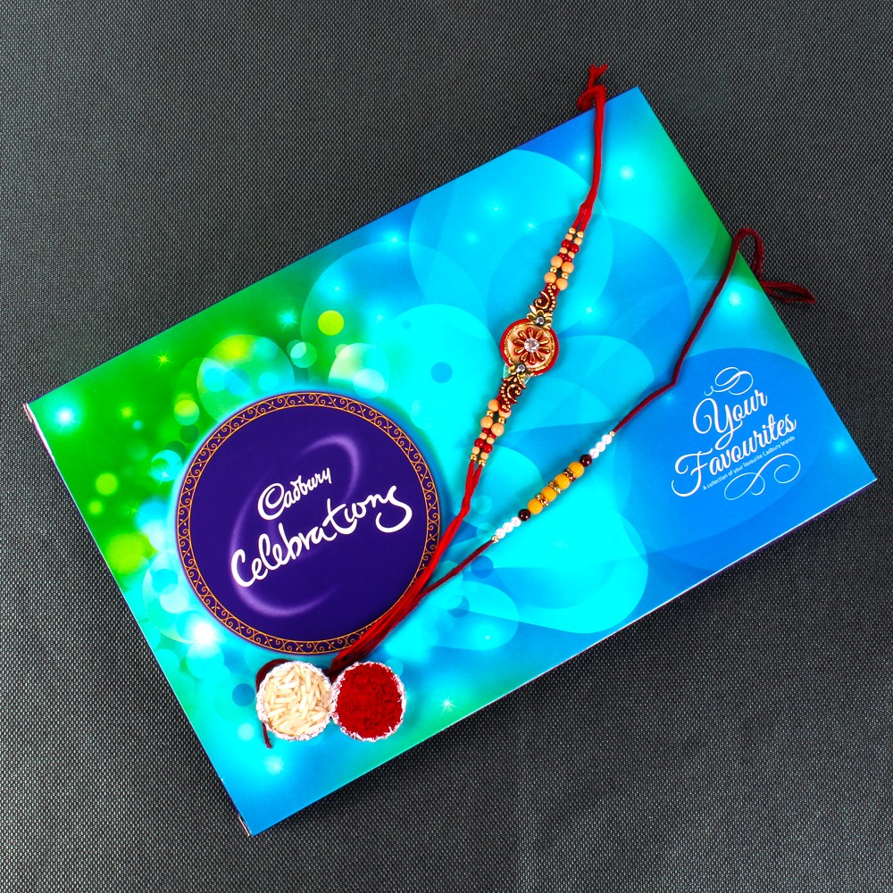 Rakhi with Cadbury Celebration Chocolate Pack