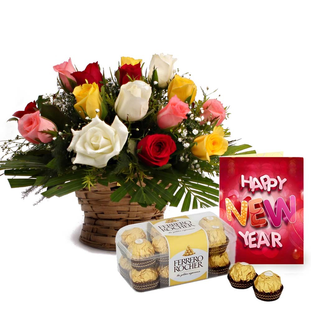 ferrero-rocher-chocolate-with-roses-arrangement-and-new-year-card