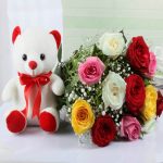 Teddy Bear and Rose Bouquet