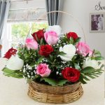 Basket Arrangement of Colorful Roses