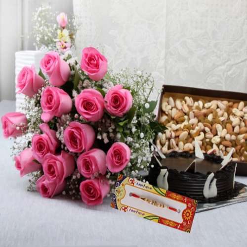 Rakhi with Flowers and Cake Online