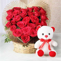 Valentine Flowers with Teddy Soft Toy