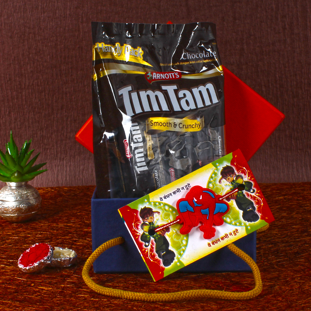 Spider Man Rakhi and Tim Tam Chocolate