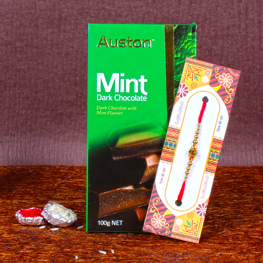 Auston Mint Chocolate with Golden Beads Rakhi