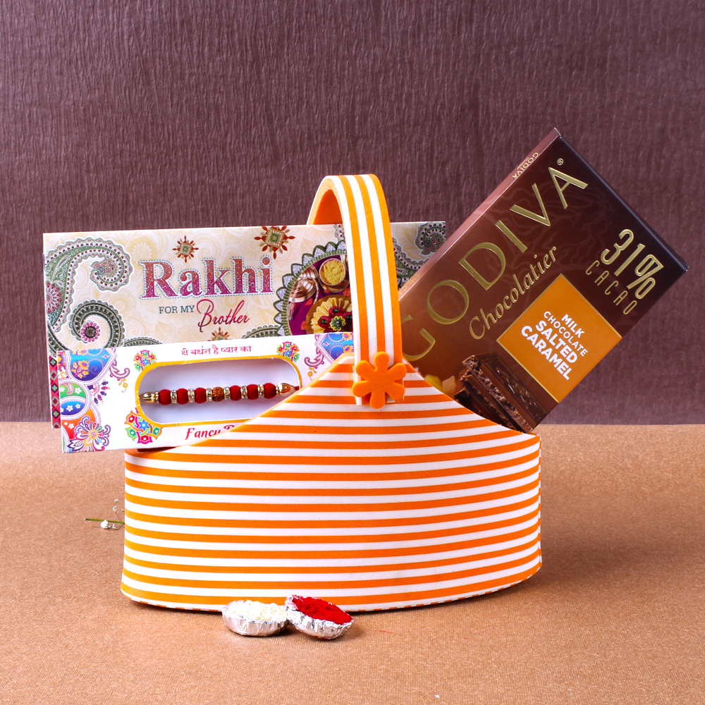 Rakhi Eva Basket of Godiva Milk Chocolate Salted Caramel