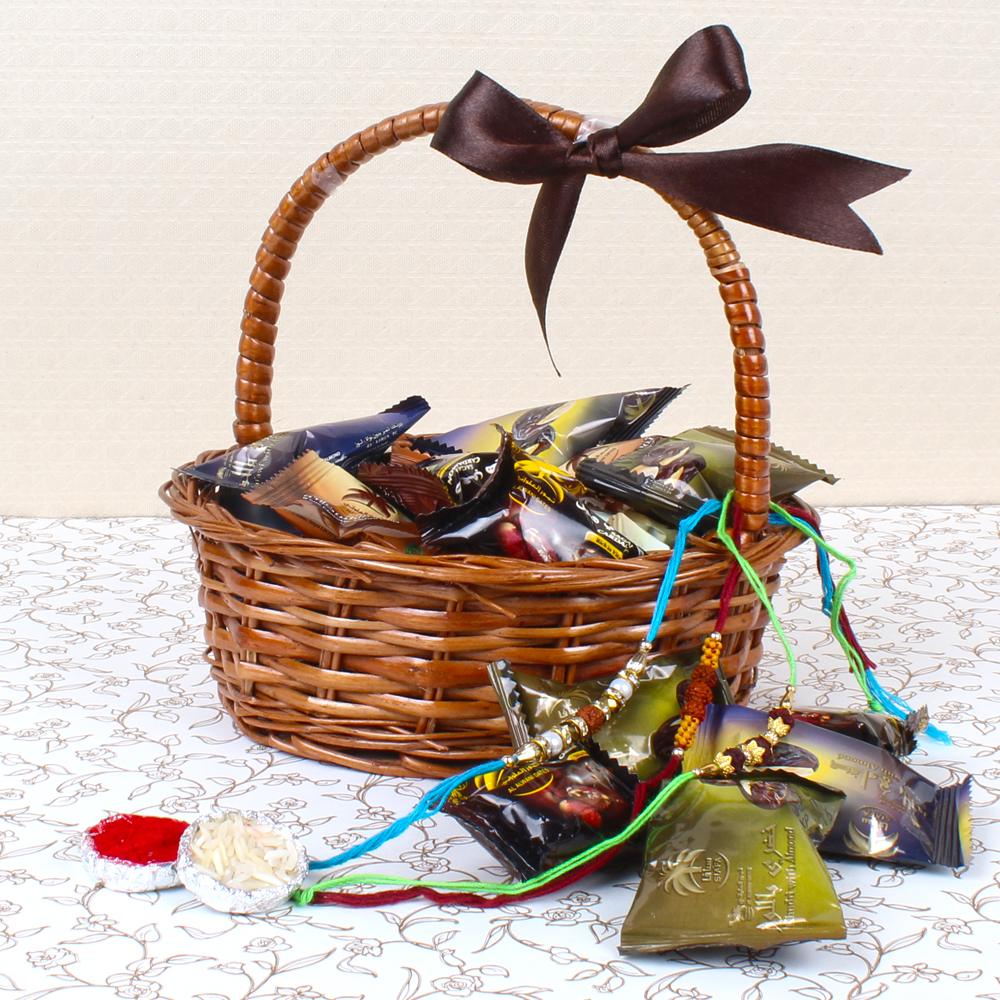Chocolate Dates in Basket with Rakhi