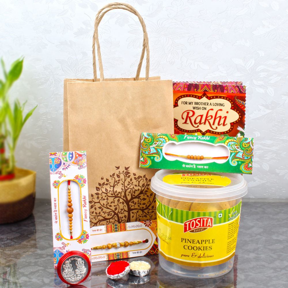 Rakhi Hamper of Pineapple Cookies with Free Greeting Card