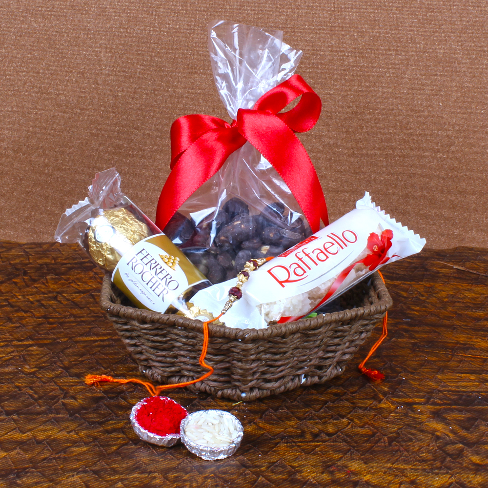 Rakhi Gift of Raffaello with Rocher Chocolates and Choco Cashew