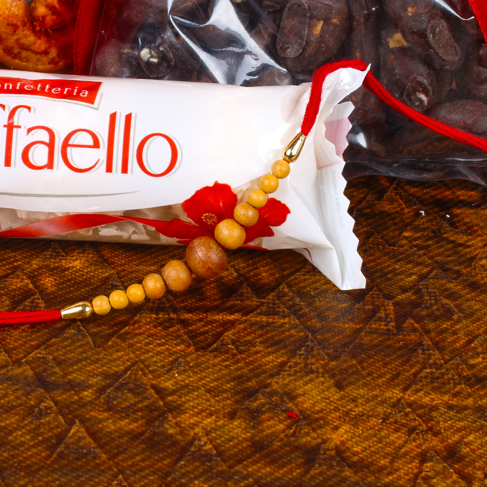 Wooden Rakhi with Raffaello and Dry Fruits