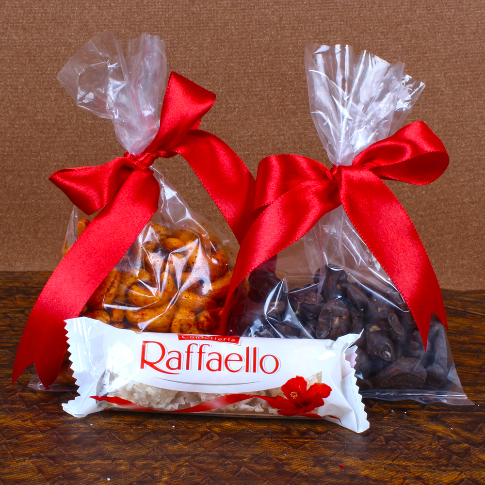 Wooden Rakhi with Raffaello and Dry Fruits