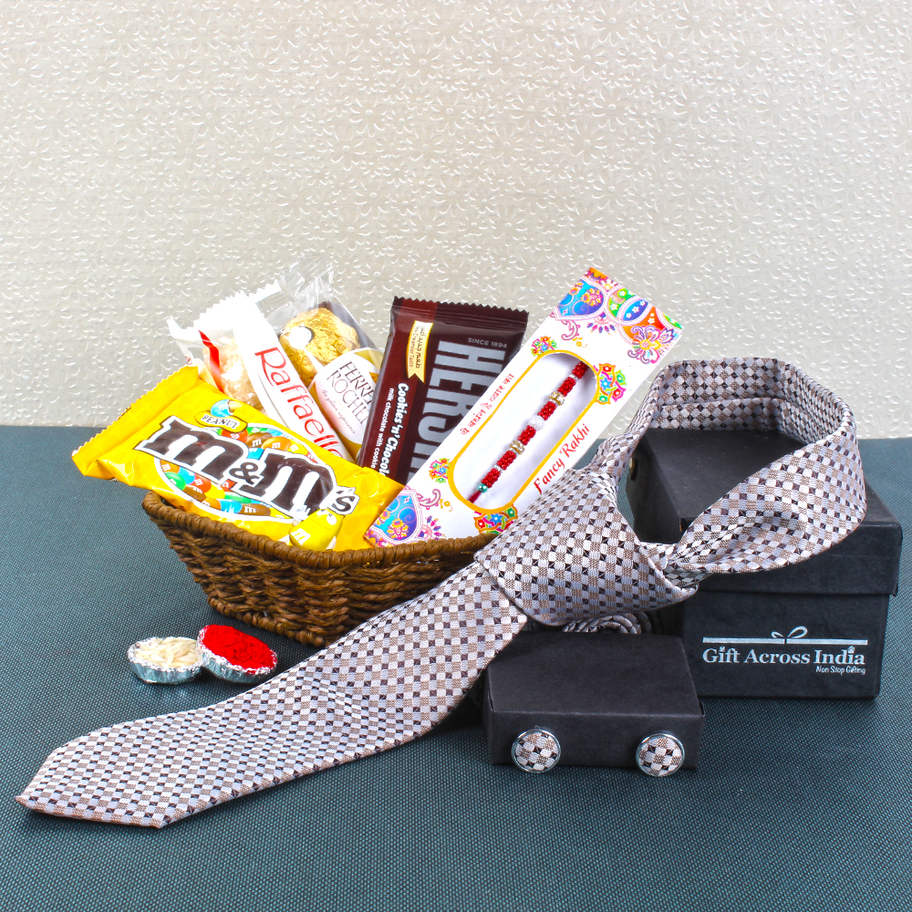 Rakhi Gift of Chocolates with Tie and Cufflinks