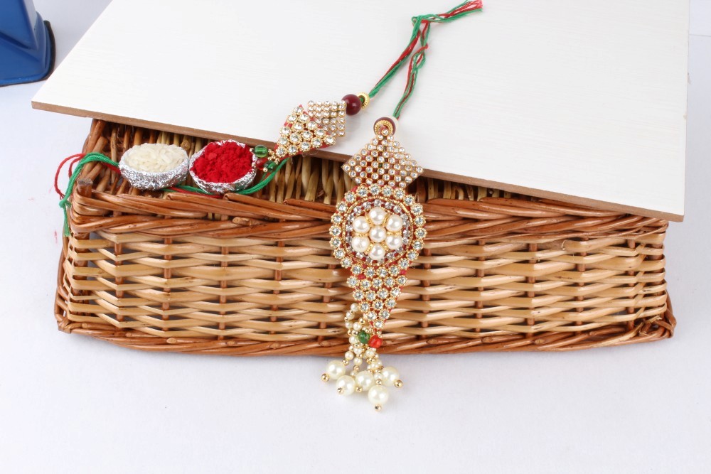 Bhaiya Bhabhi Rakhi of Pearl And Diamond Zali Work