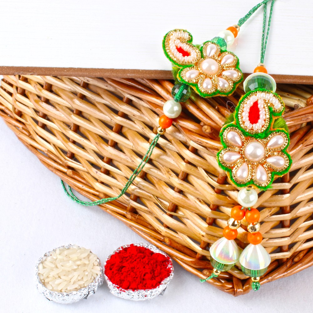 Pearls and Zari Work Bhaiya Bhabhi Rakhi