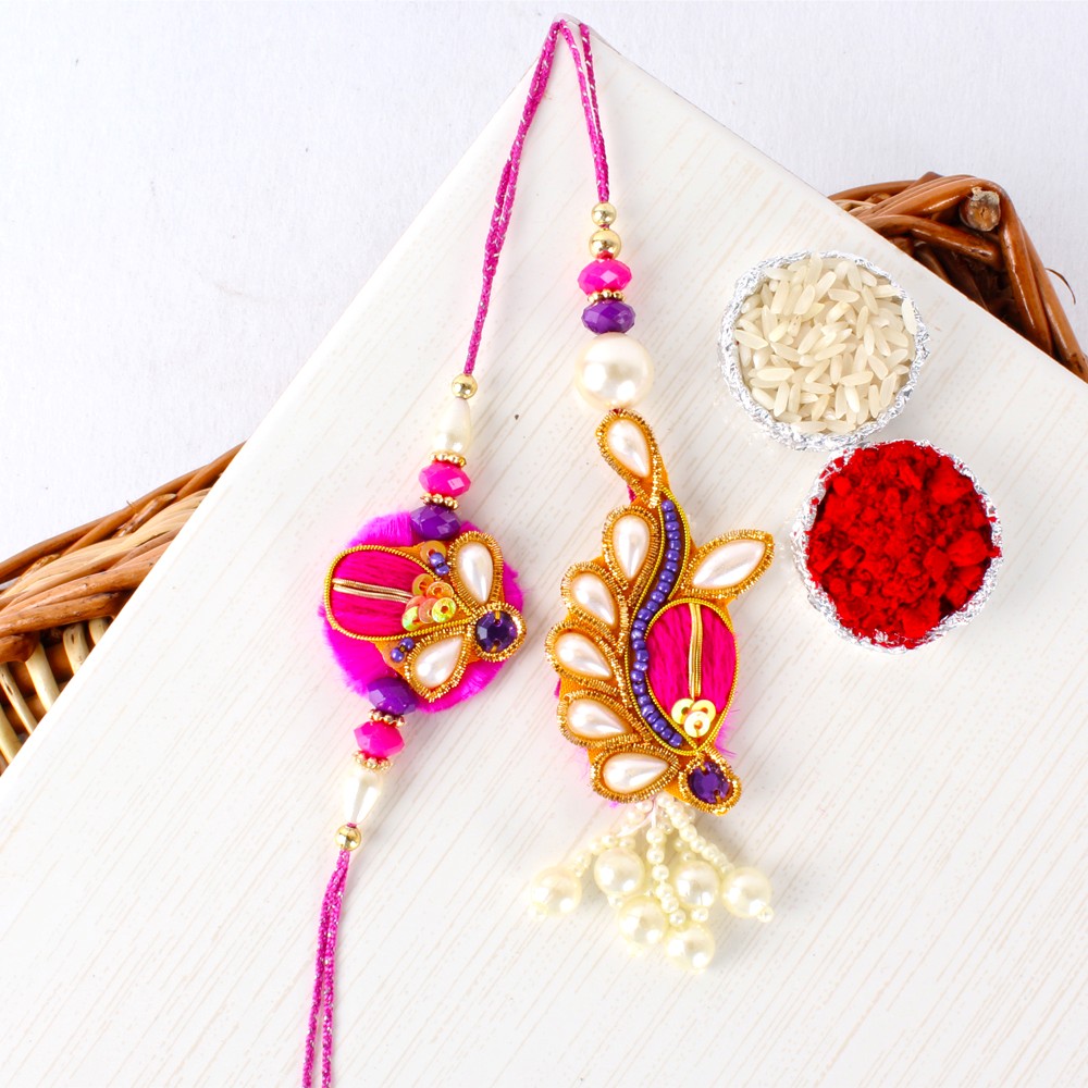 Colored Thread and Zari Work Bhaiya Bhabhi Rakhi