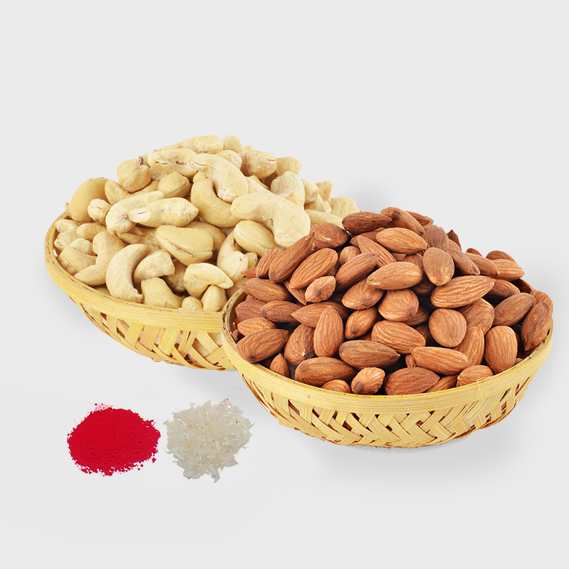 Bhaidooj Gift of Cashew and Almond In a Basket