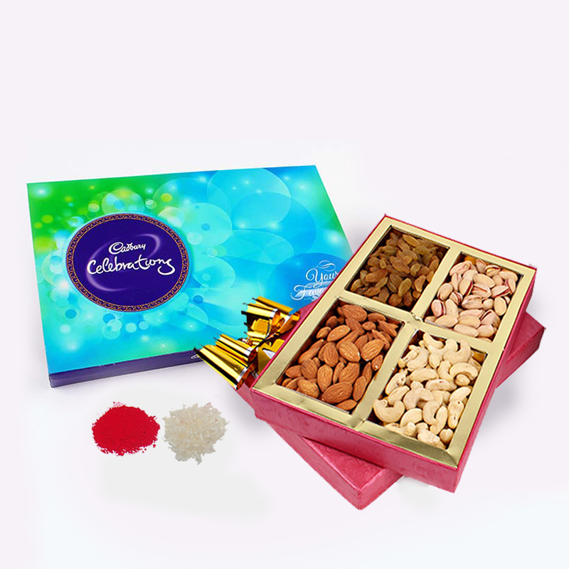 Dry Fruits with Cadbury Celebration Chocolate Pack For Bhai Dooj