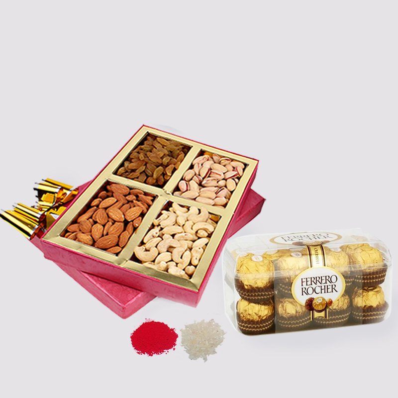 16 pcs of Ferrero Rocher Chocolate with Assorted Dry Fruits in a Box for Bhai Dooj