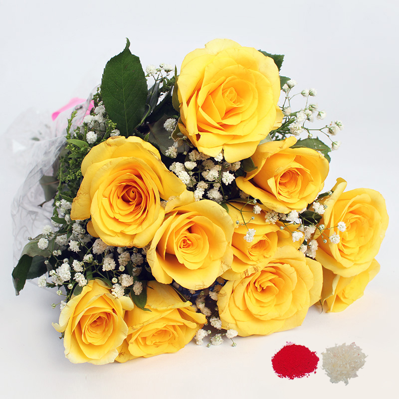 Bhai Dooj Gift of 10 Yellow Color Roses Bouquet