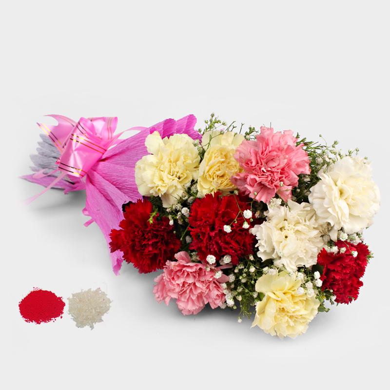 Bhai Dooj Gift of 10 Mix Carnation Bouquet