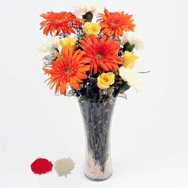 12 Mix Flowers in a Vase for Bhai Dooj