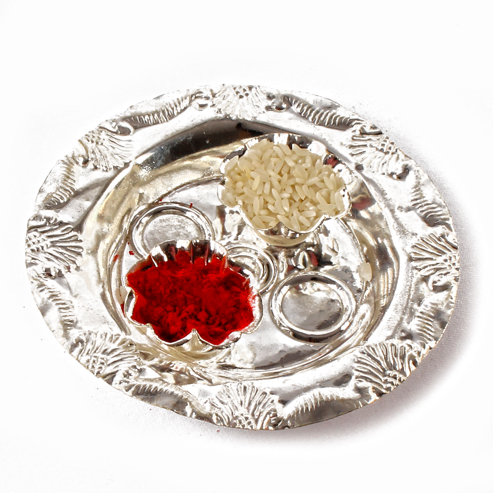 Small Round Shaped Silver Plated Tikka Container for Bhai Dhooj