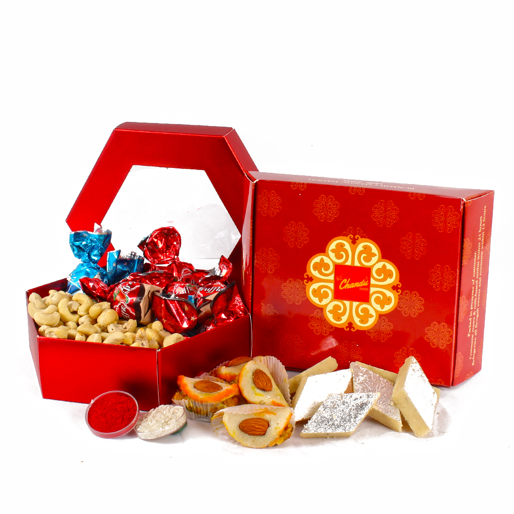 Bhai Dhooj Hamper of Kaju Sweet and Chocolate with Kaju Dryfruits