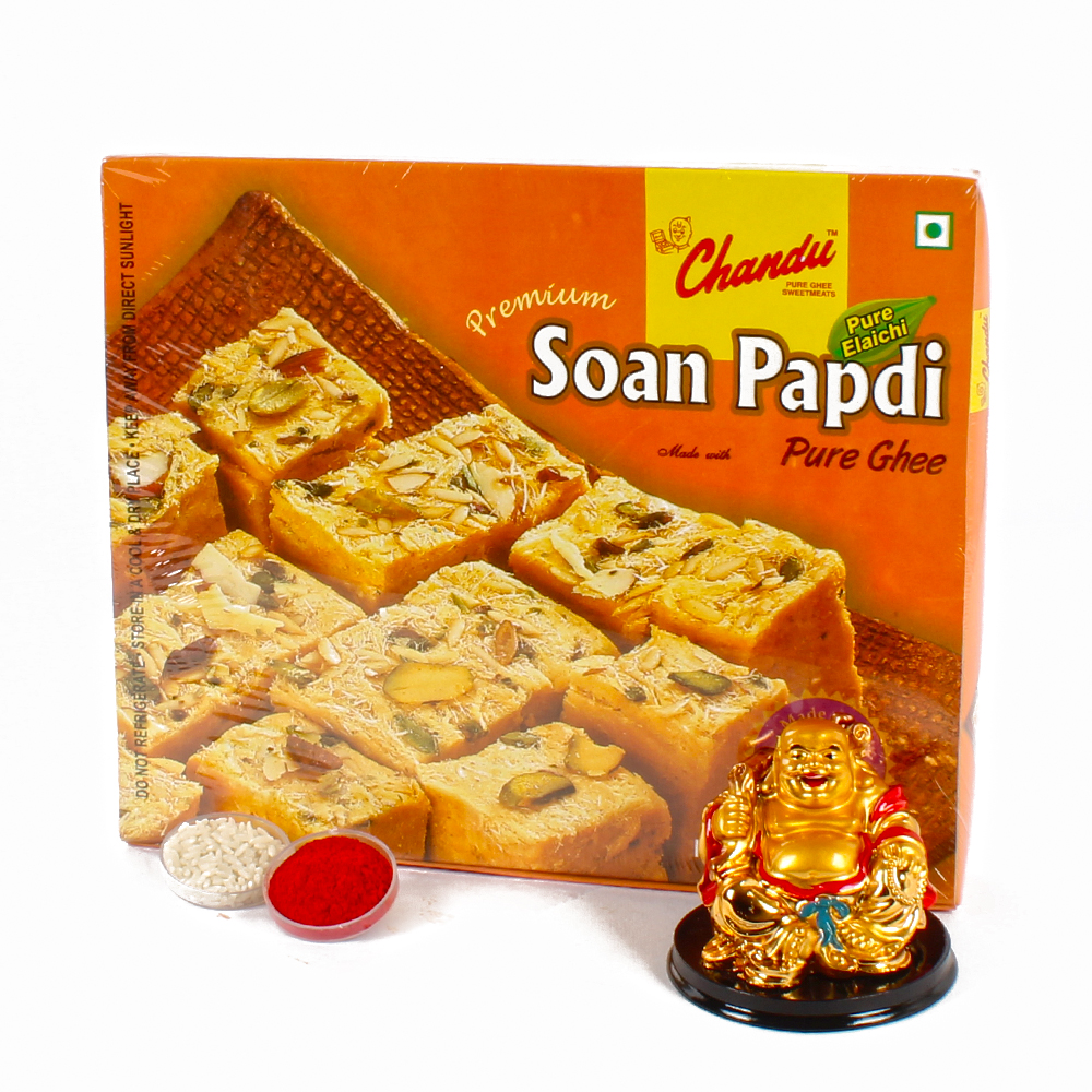 Soan Papdi with Laughing Buddha for Bhaiya