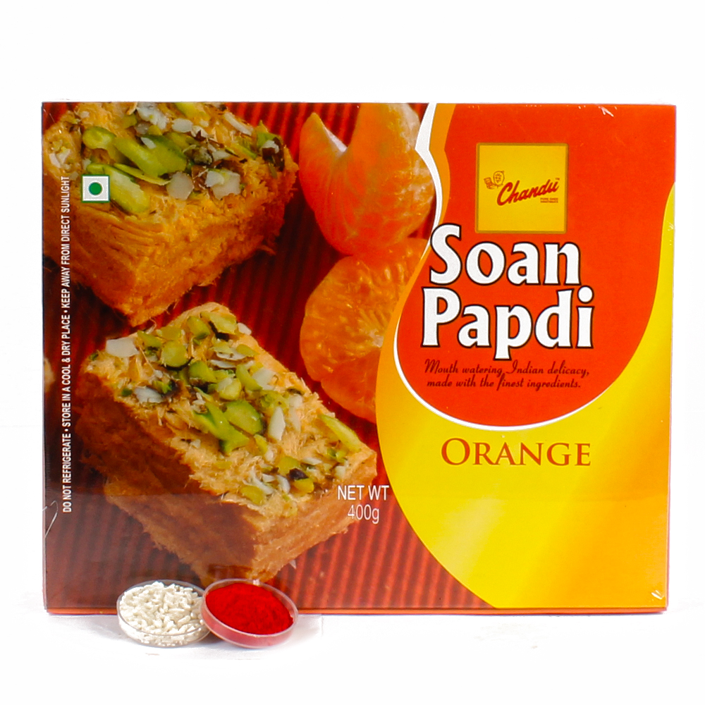 Orange Soan Papdi with Bhai Dhooj Tikka