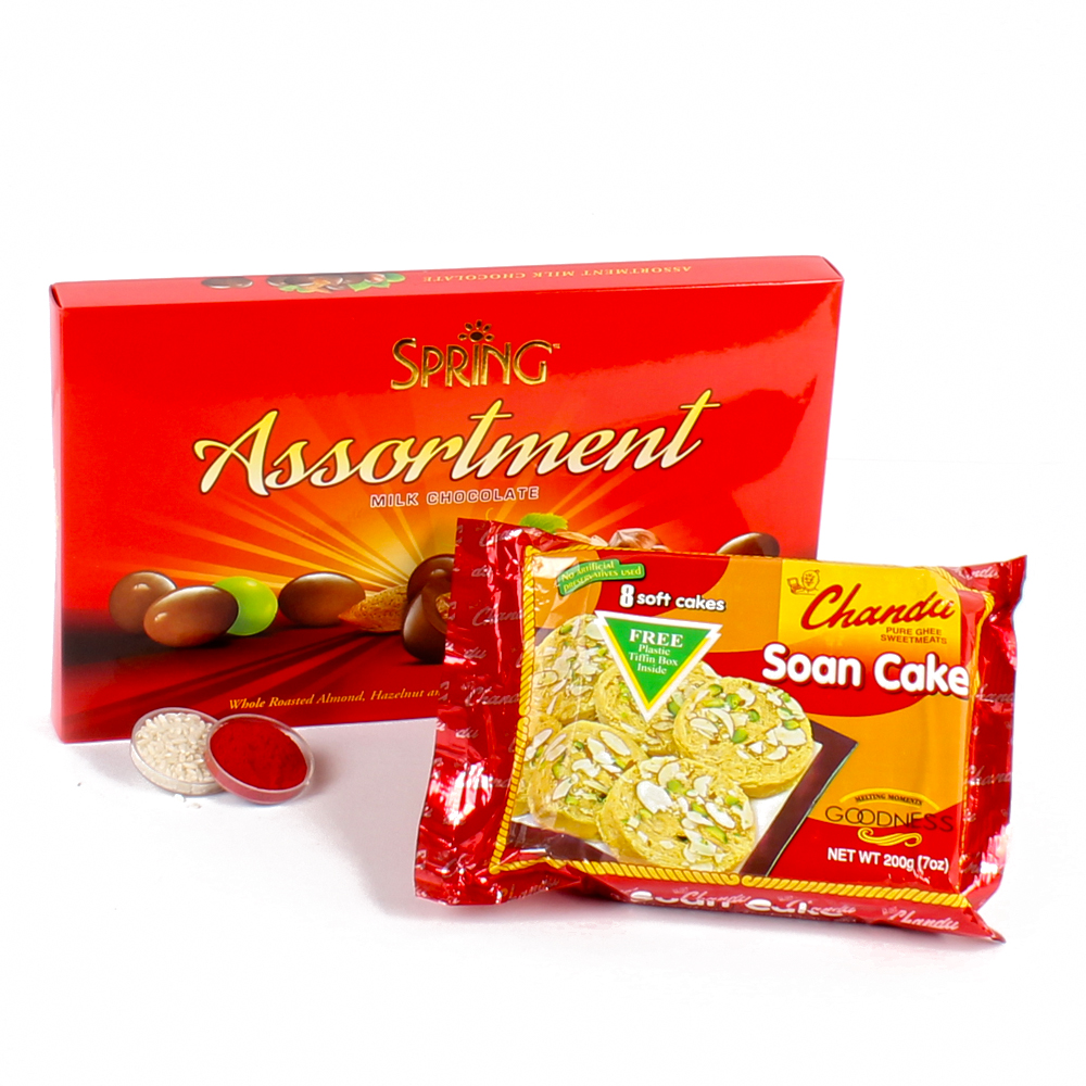 Assortment Milk Chocolate and Soan Cake Hamper for Bhai Dhooj