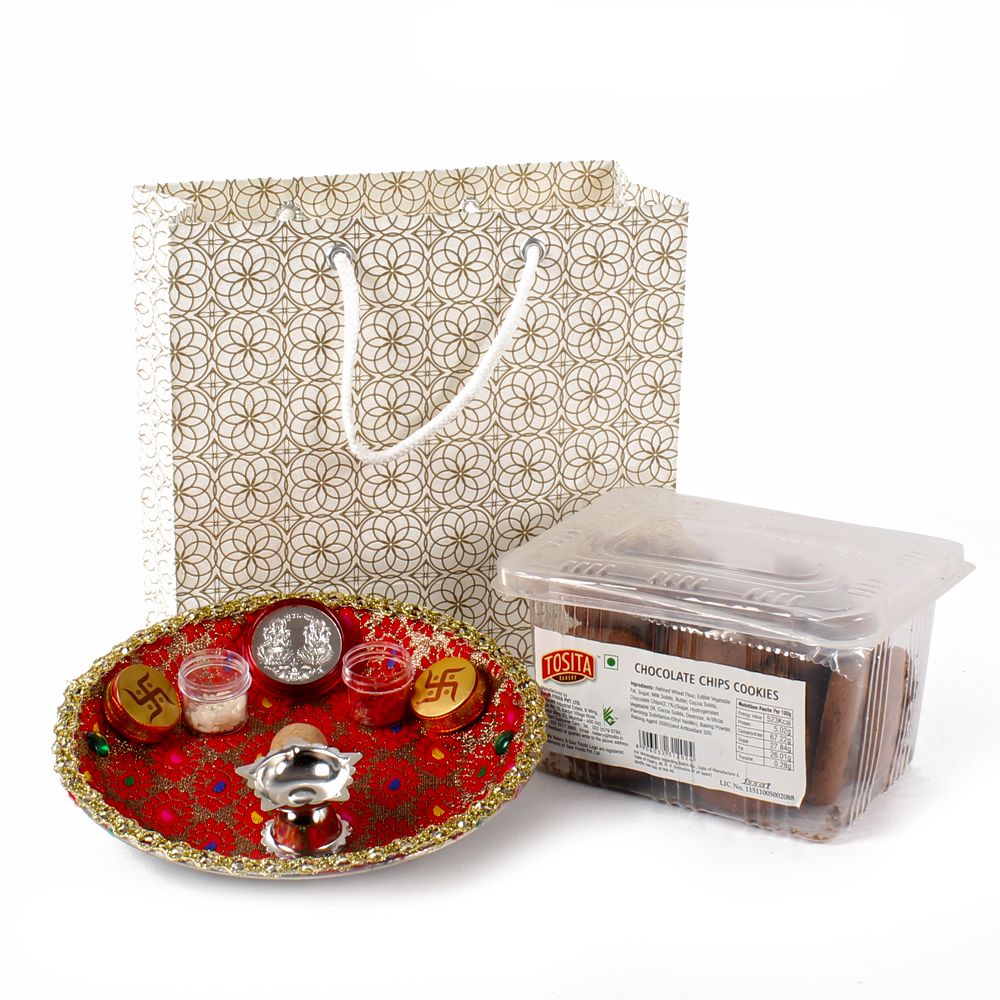Cookies and Thali with Gift Bag for Bhai Dhooj