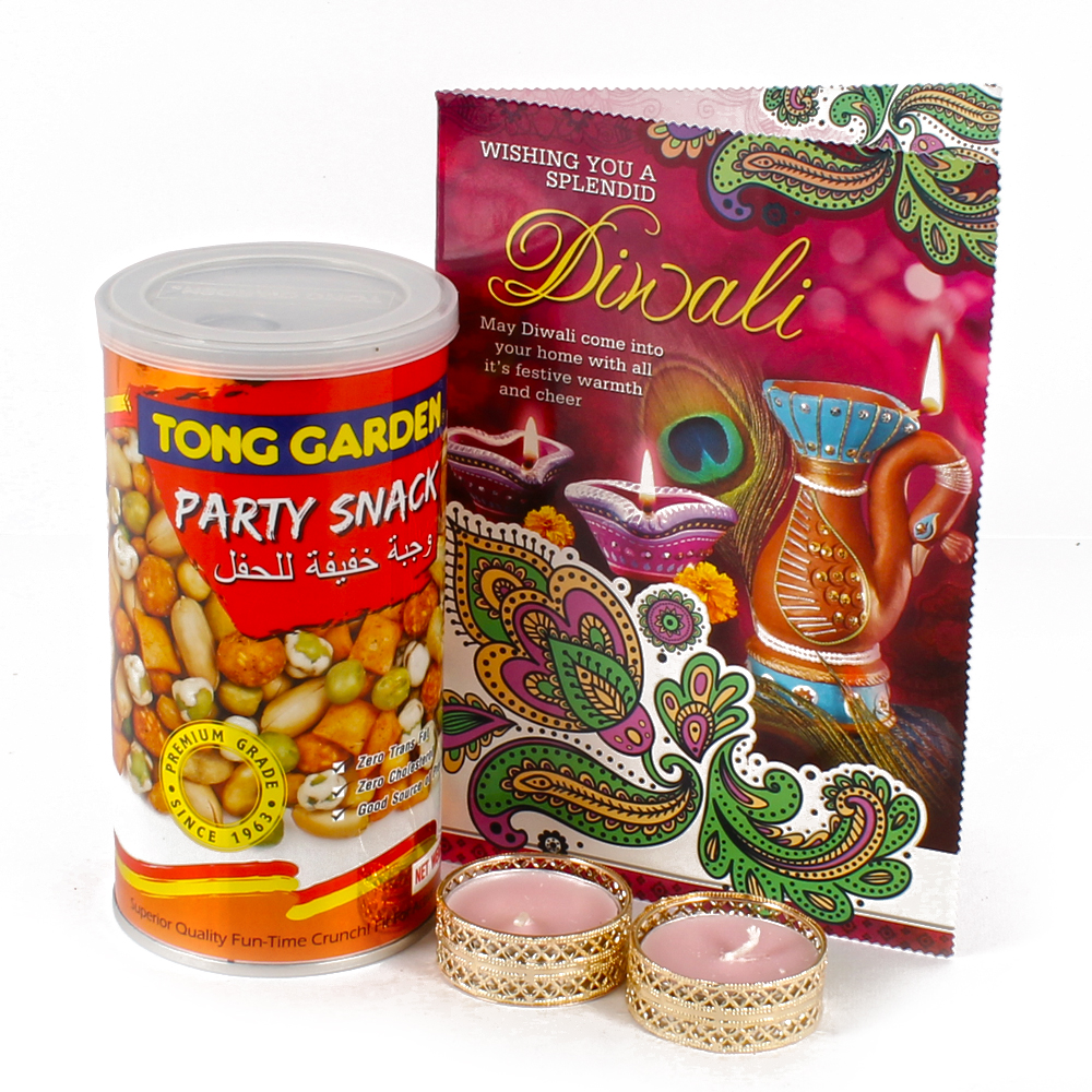Diwali Party Snack with Greeting Card and Diya Set