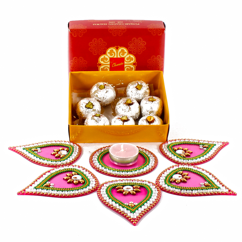 Kaju Sweet Hamper with Designer Artificial Rangoli