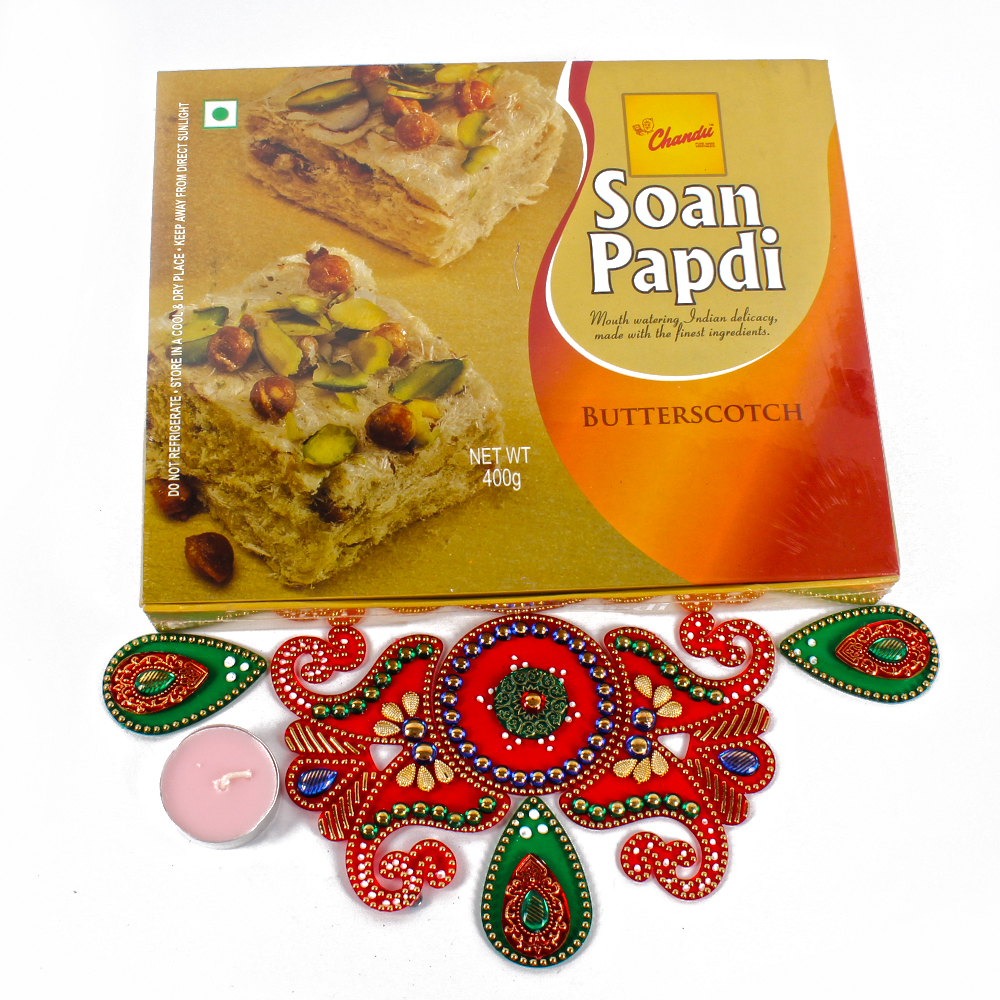 Exclusive Rangoli Gift Hamper with Butterscotch Soan Papdi
