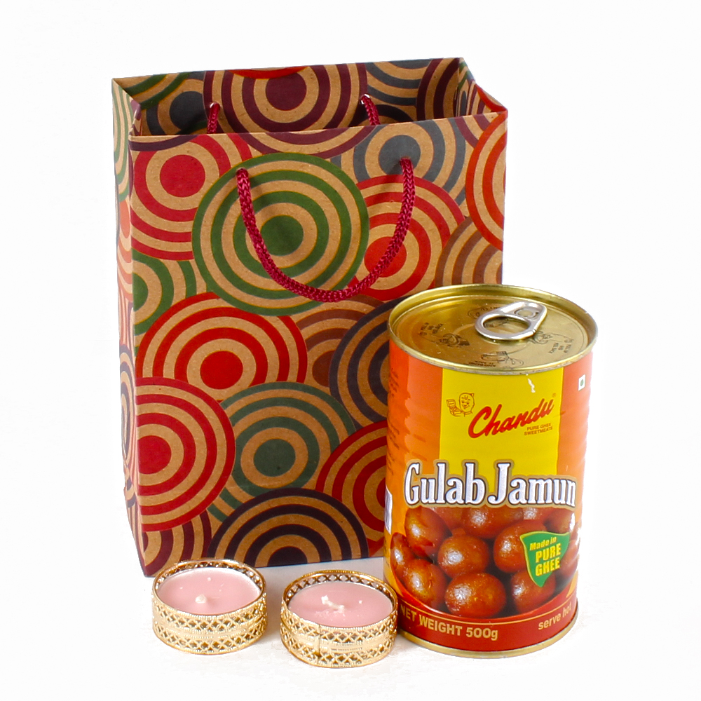 Traditional Diya Hamper with Gulab Jamuns and Tealight Candle Set