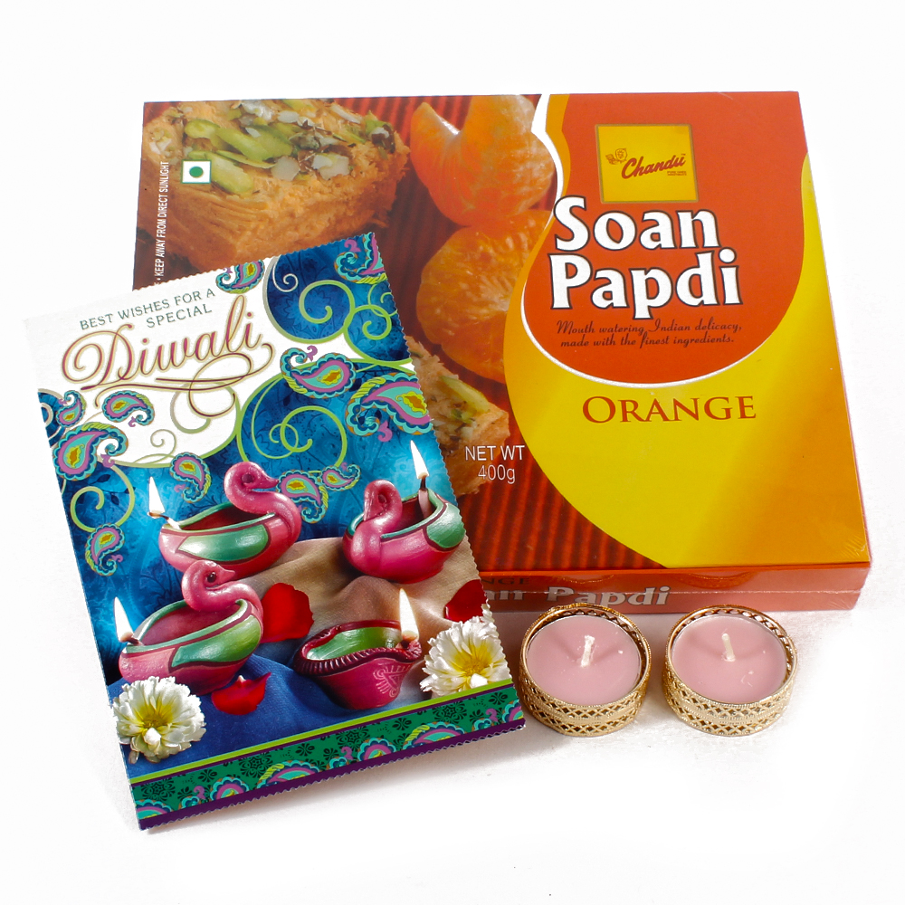 Exclusive Soan Papdi Hamper with Designer Diya and Card