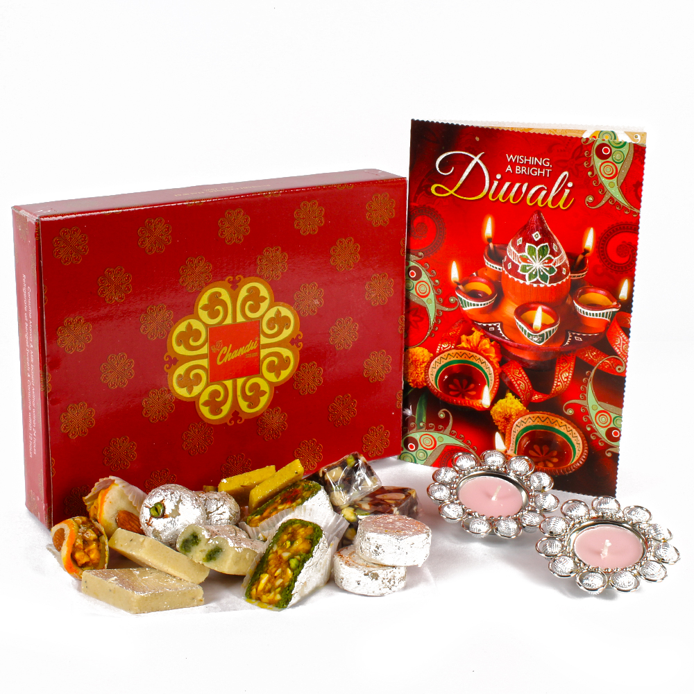 Traditional Diya Hamper with Assorted Sweet and Greeting Card