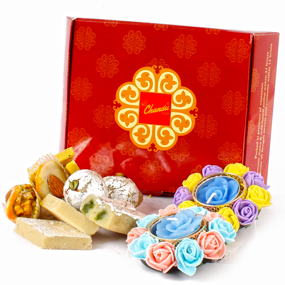 Floating Diya with Assorted Sweets Combo