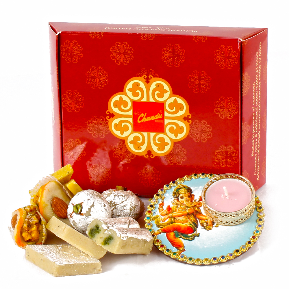 Colourful Ganesha Diya with Assorted Sweets