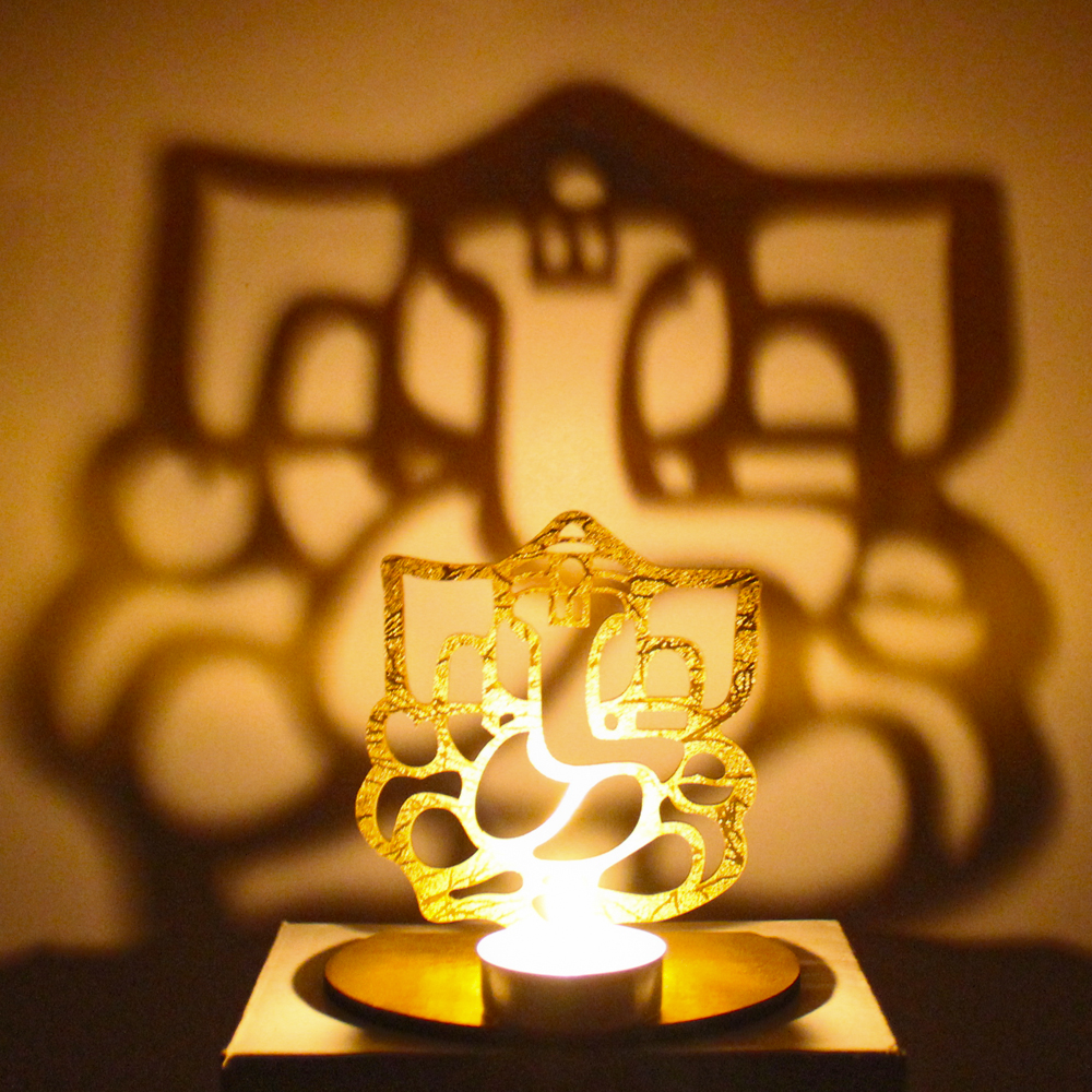 Shadow Diya Tealight Candle Holder of Removable Ganesha