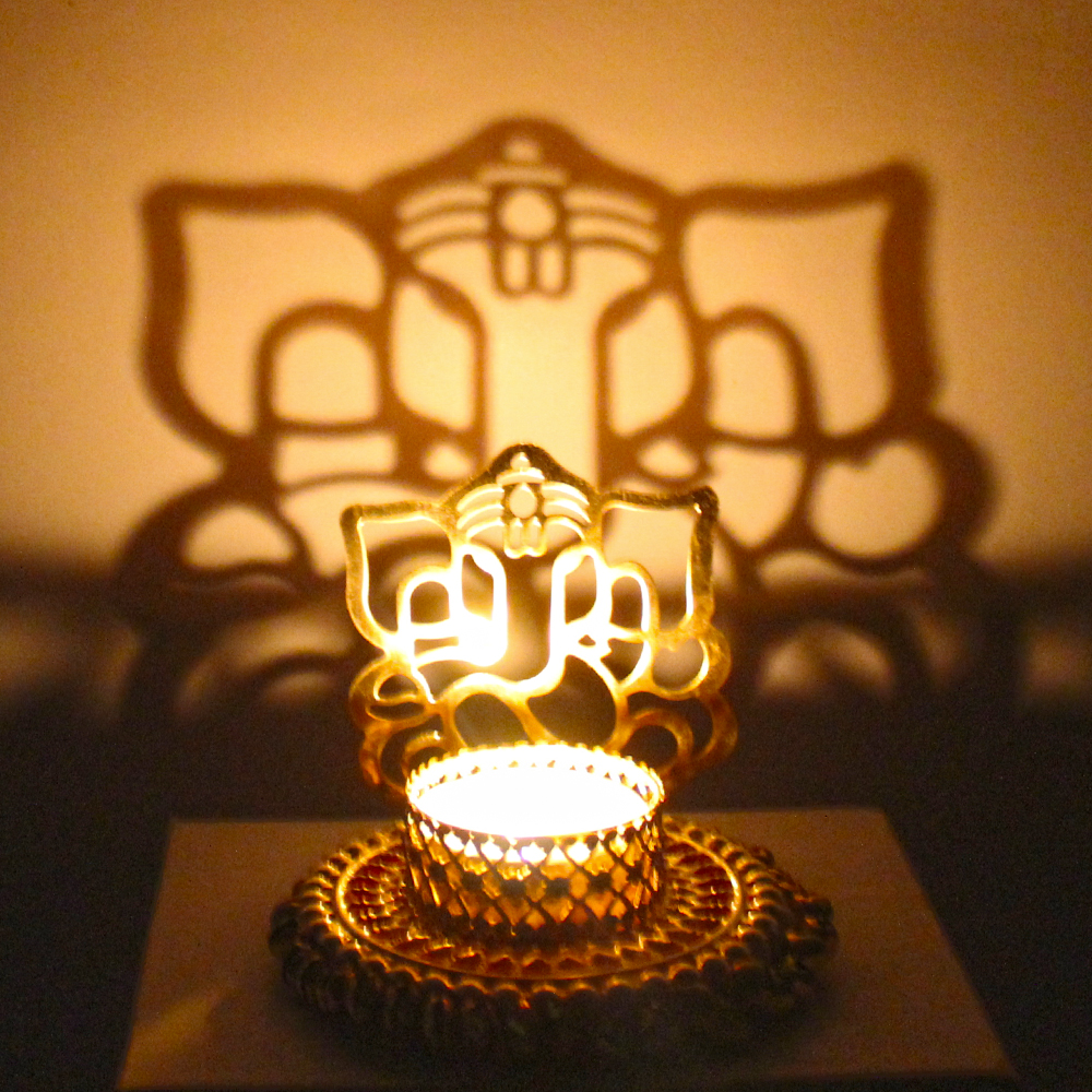Shadow Diya Tealight Candle Holder of Removable Ethnic Designary Ganesha