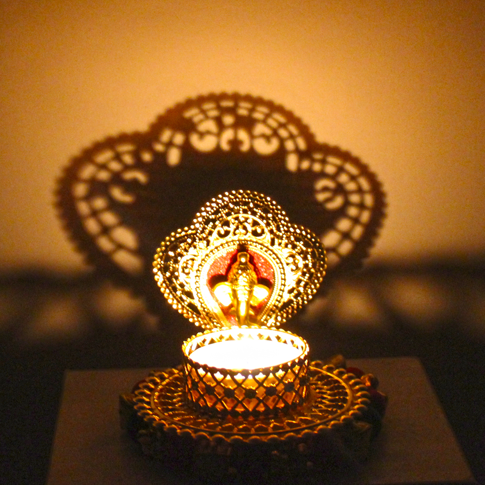Shadow Diya Tealight Candle Holder of Removable Designary Ganesha Face