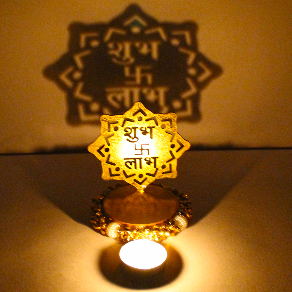 Exclusive Shadow Diya Tealight Candle Holder of Removable Shubh Labh