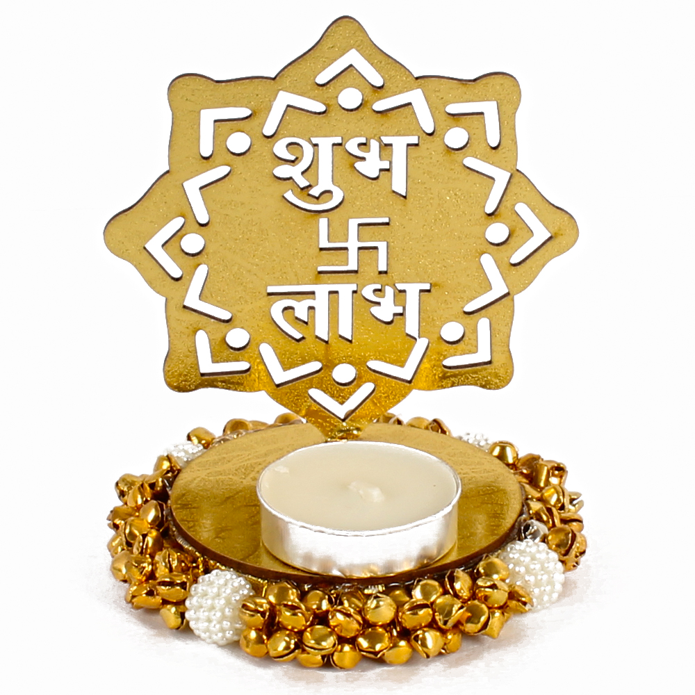 Exclusive Shadow Diya Tealight Candle Holder of Removable Shubh Labh