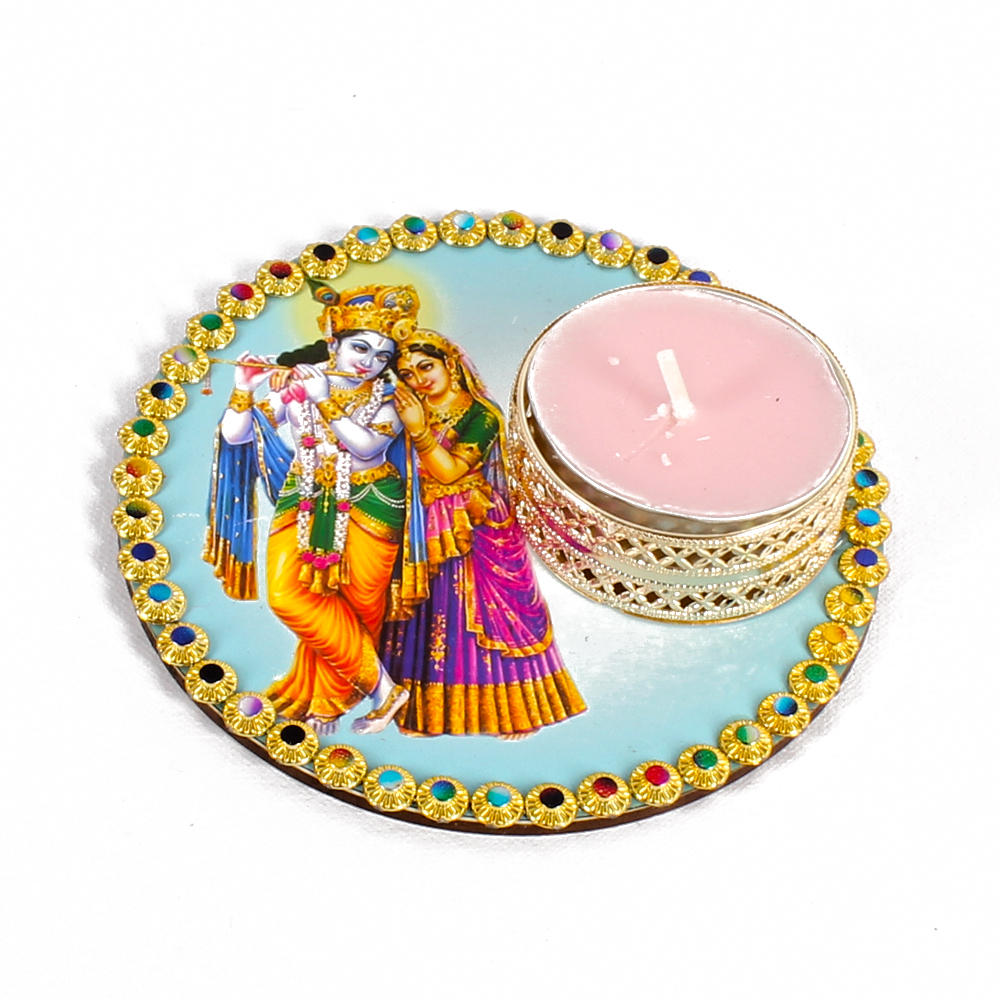 Radha Krishna Colorful Printed Diya