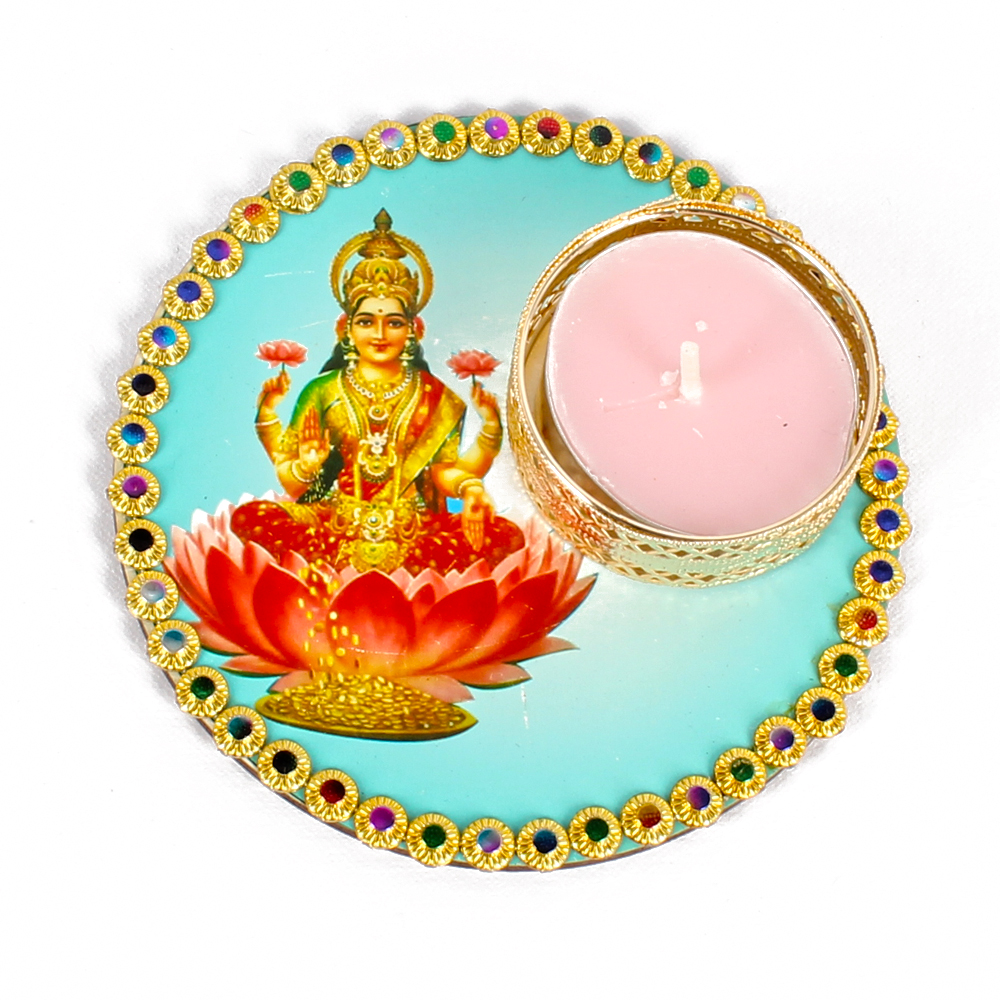 Goddess Lakshmi Colorful Printed Diya