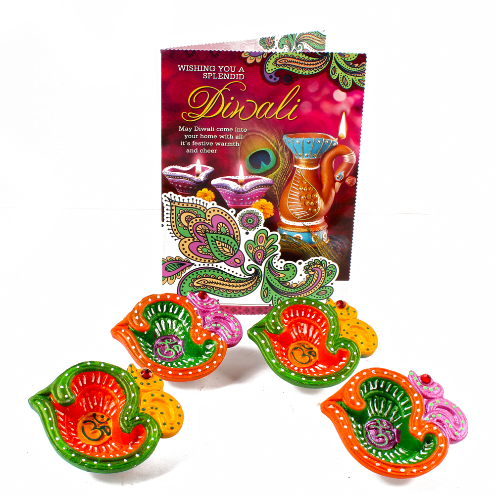 Set of Earthen Diyas with Card