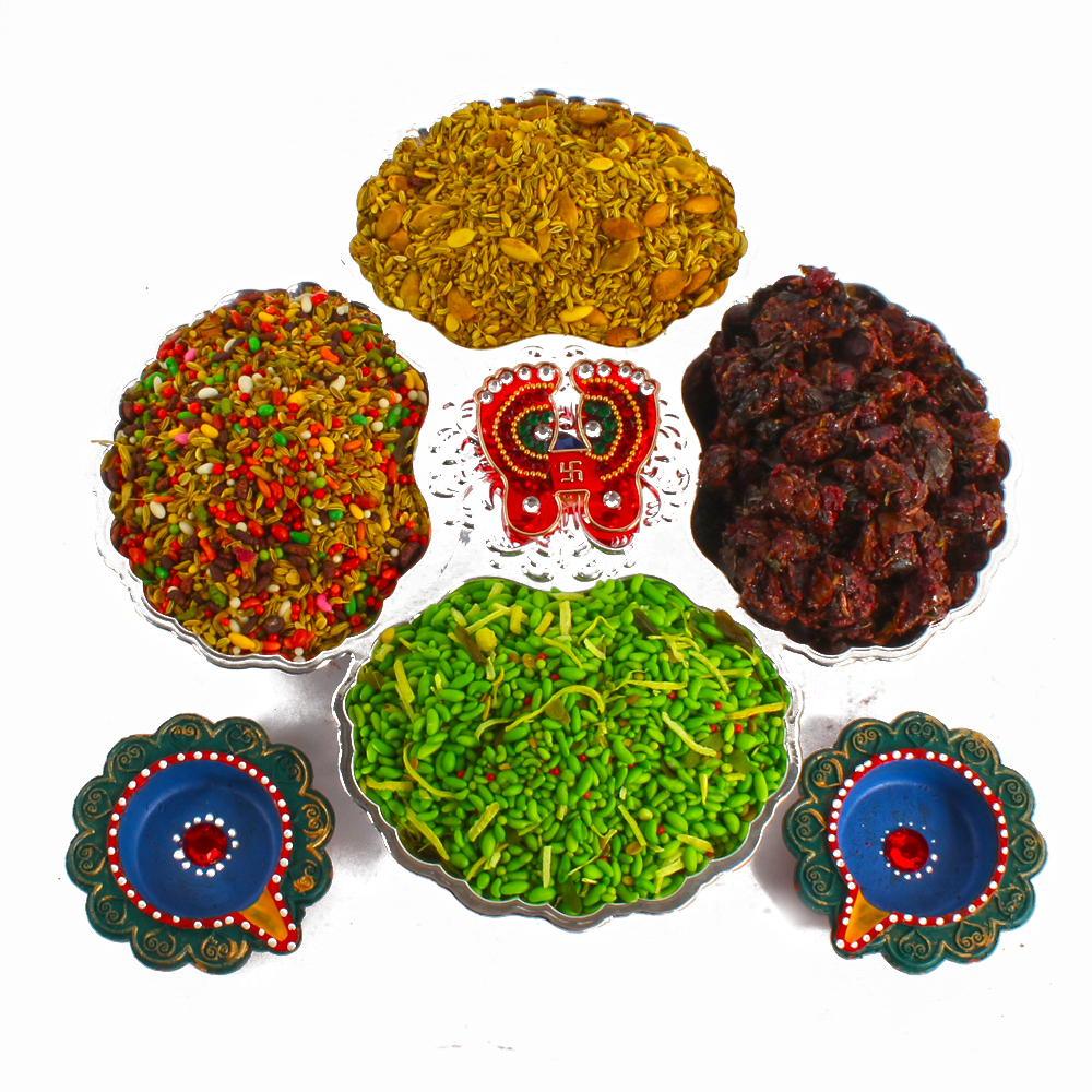 Diwali Mukhwas Hamper with Earthen Diyas and Shubh Pagla