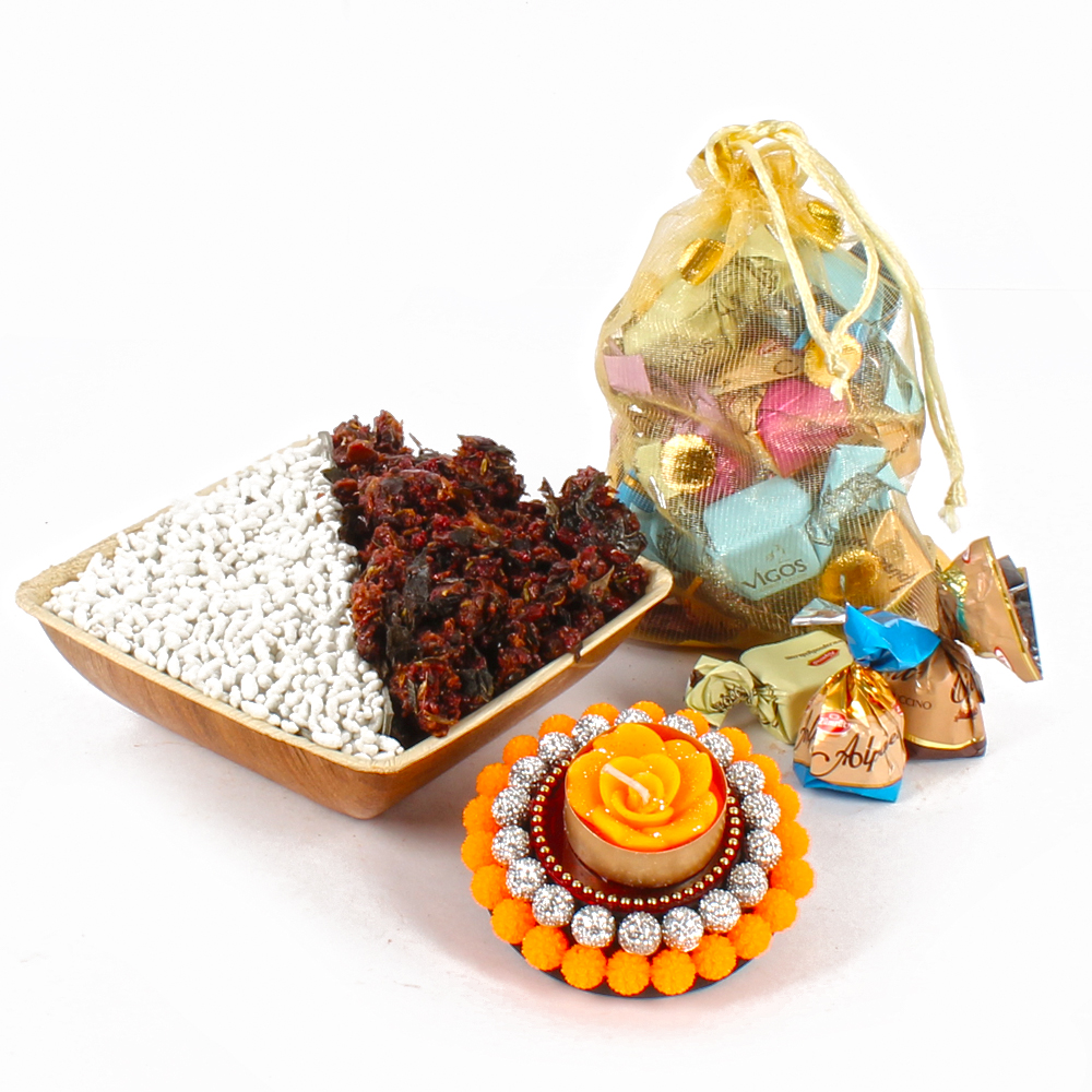 Imported Toffees Potli with Mukhwas Bowl and Floating Diya For Diwali