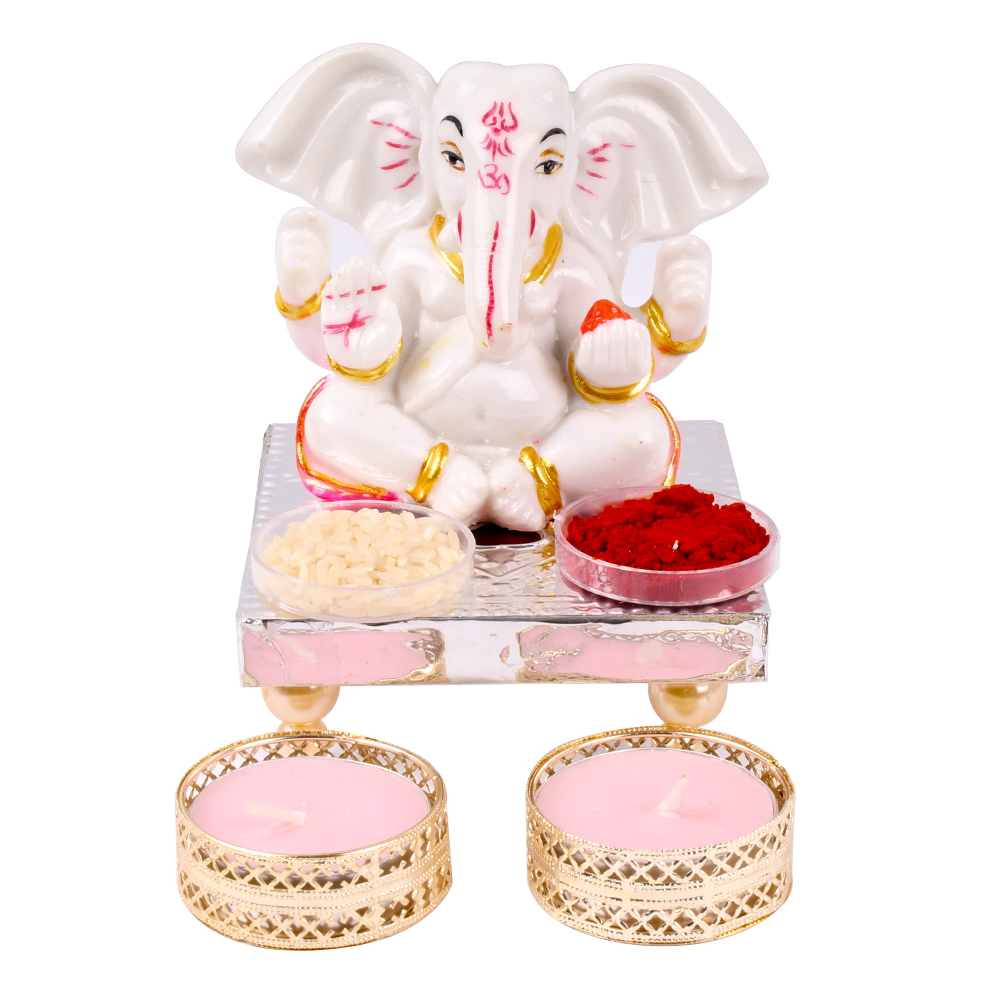 Charming Ganesha Idol with Tea Light Diya