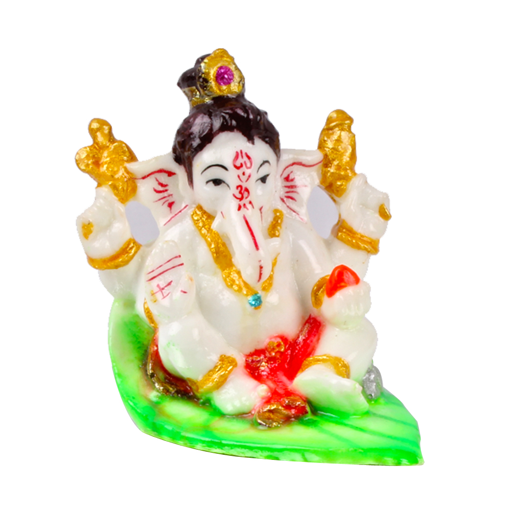 Attractive Bal Ganesh Idol on Leaf with Metal Diya